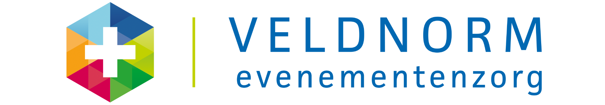 Logo van Veldnorm Evenementenzorg met gekleurde elementen en een kruis.